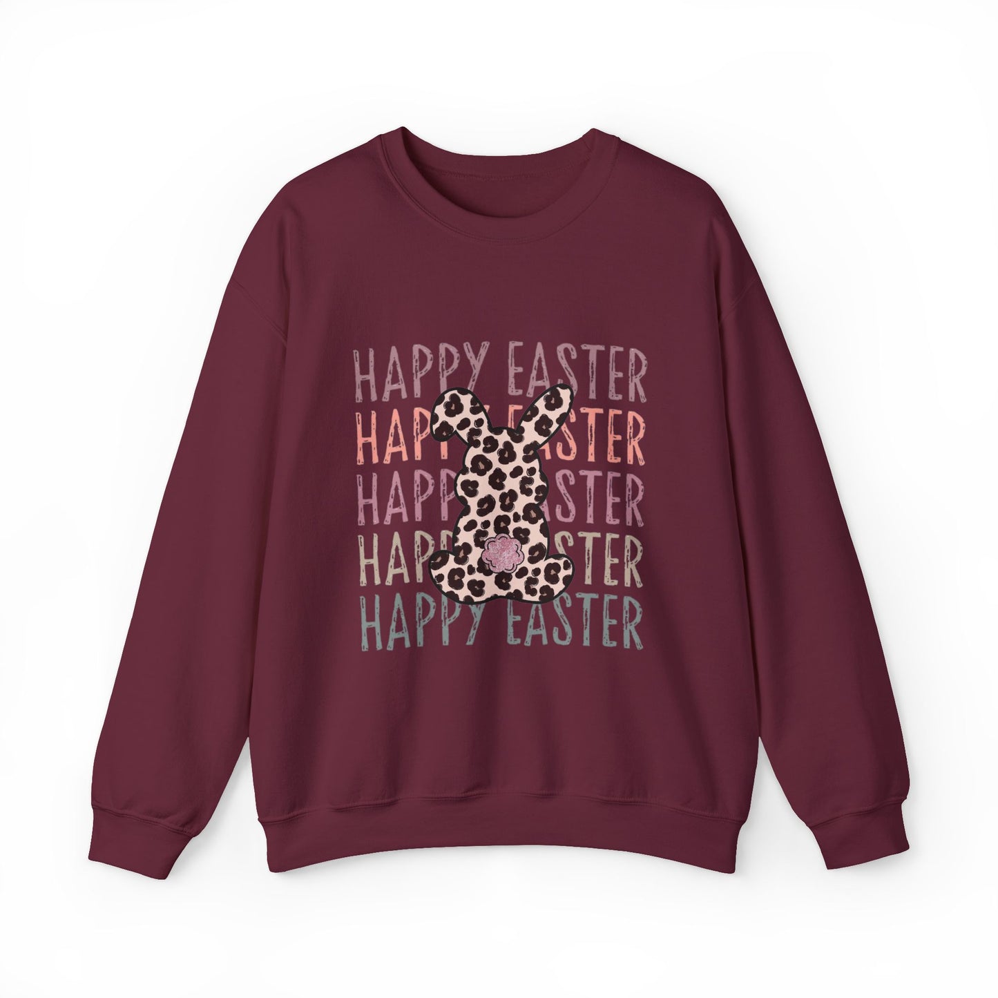 Easter Leopard Bunny Sweatshirt — "Happy Easter" Pastel Graphic Crewneck