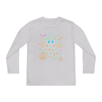 Youth Long Sleeve Ghost Tee, Halloween Shirt, Pumpkin Design, Cute Apparel, Kids' Holiday Wear, Spooky Fun Top