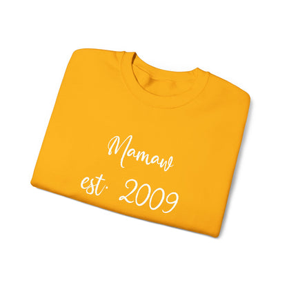 Mamaw est. 2009- Grandkids on Wrist - Crewneck Sweatshirt — Personalized Grandma Gift
