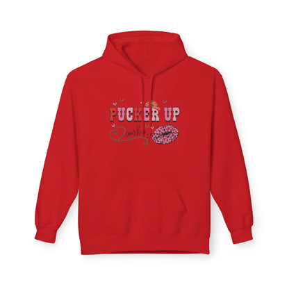 Pucker Up Hoodie — Pink Lip Print Valentine’s Graphic Sweatshirt