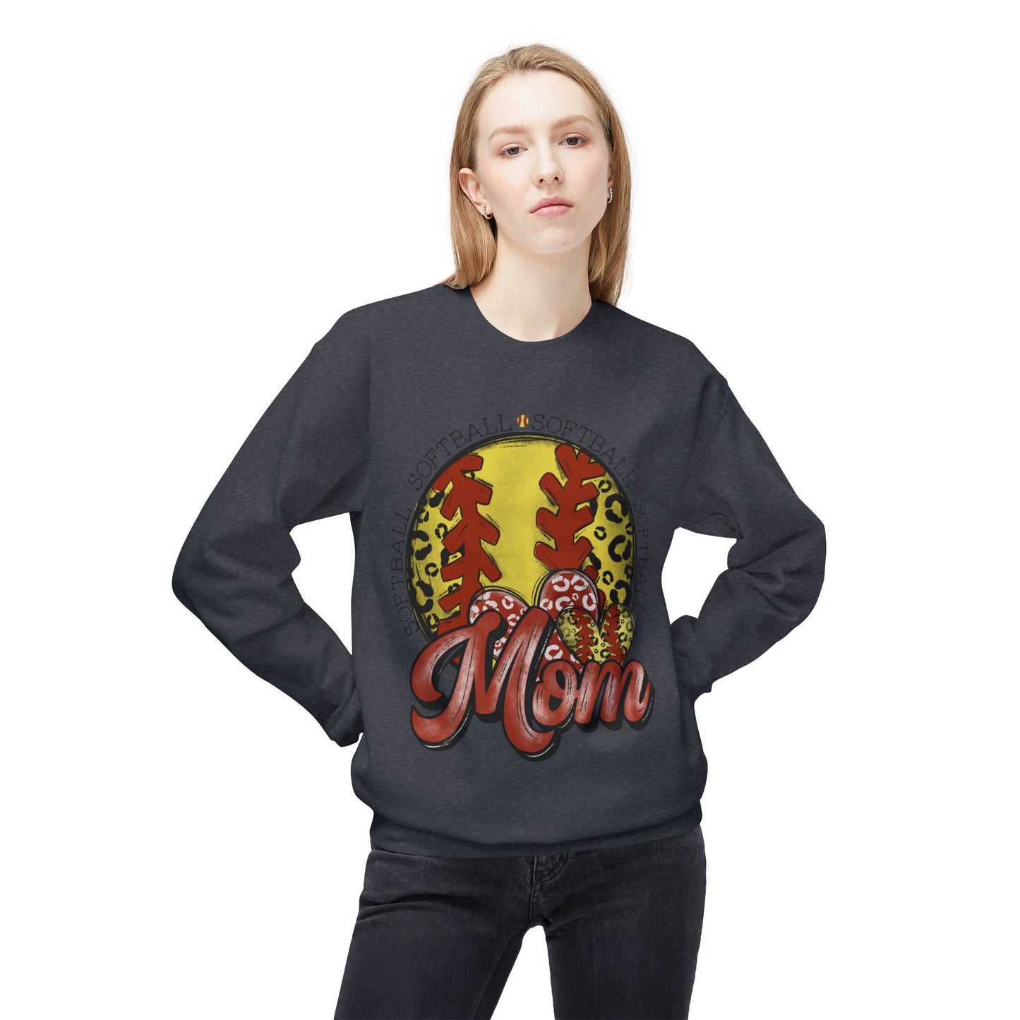 Softball Mom Crewneck Sweatshirt – Leopard Stitch Ball Graphic