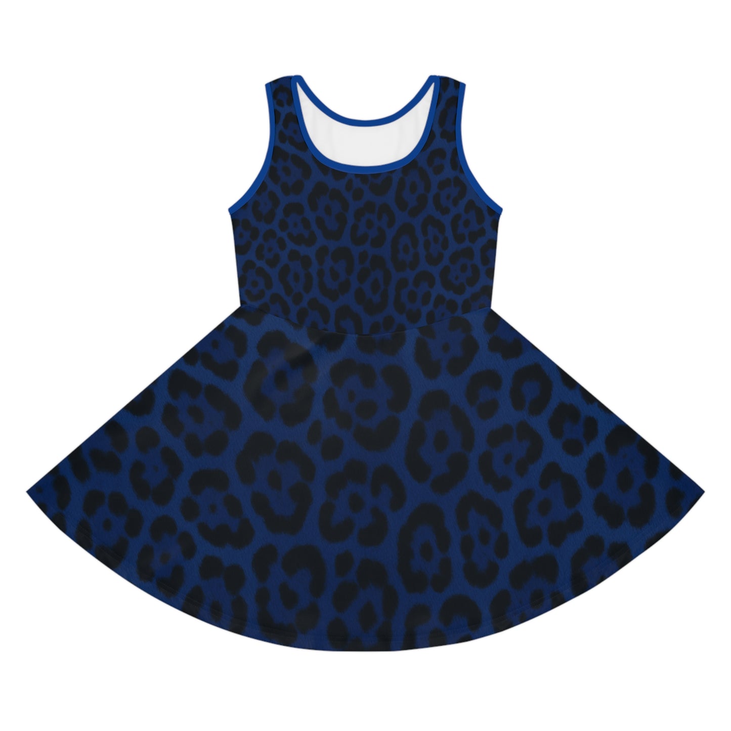 Blue Leopard Print Girls' Sundress, Cute Summer Dress for Girls, Fashionable Birthday Outfit, Party Dress, Playwear