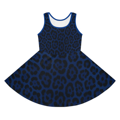 Blue Leopard Print Girls' Sundress, Cute Summer Dress for Girls, Fashionable Birthday Outfit, Party Dress, Playwear