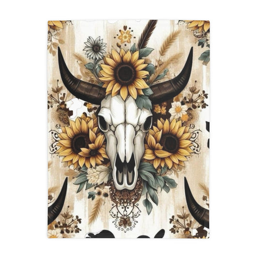 Floral Skull Bull Head Plush Fleece Blanket