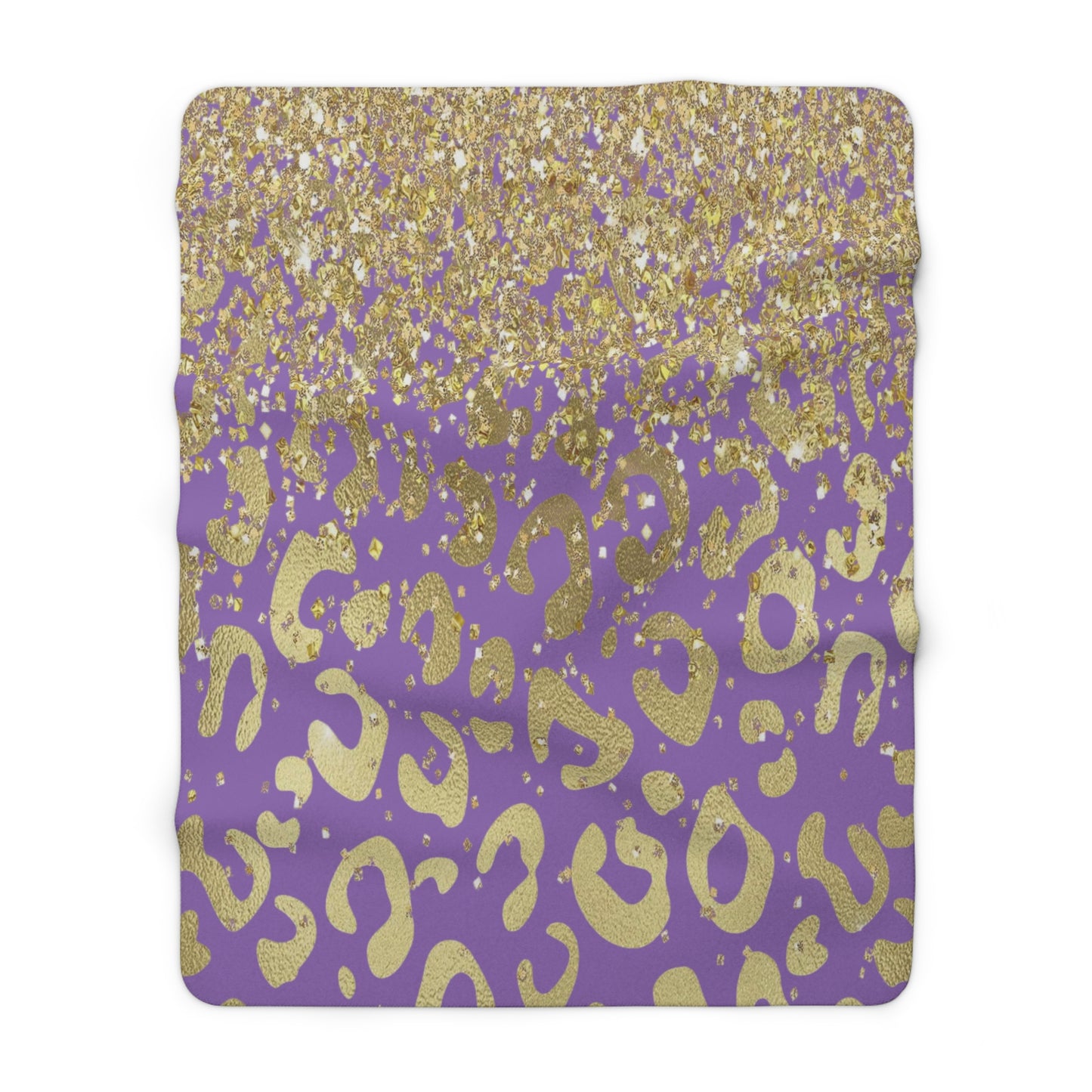 Gold Glitter Leopard Sherpa Blanket — Purple Animal Print Cozy Throw