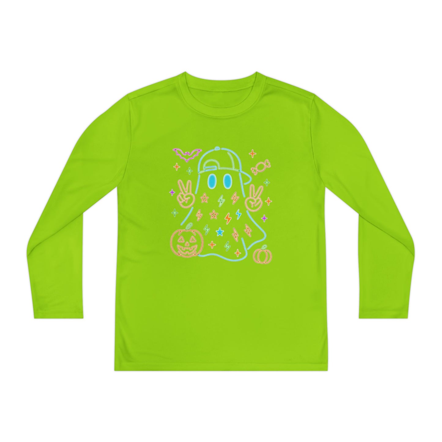 Youth Long Sleeve Ghost Tee, Halloween Shirt, Pumpkin Design, Cute Apparel, Kids' Holiday Wear, Spooky Fun Top
