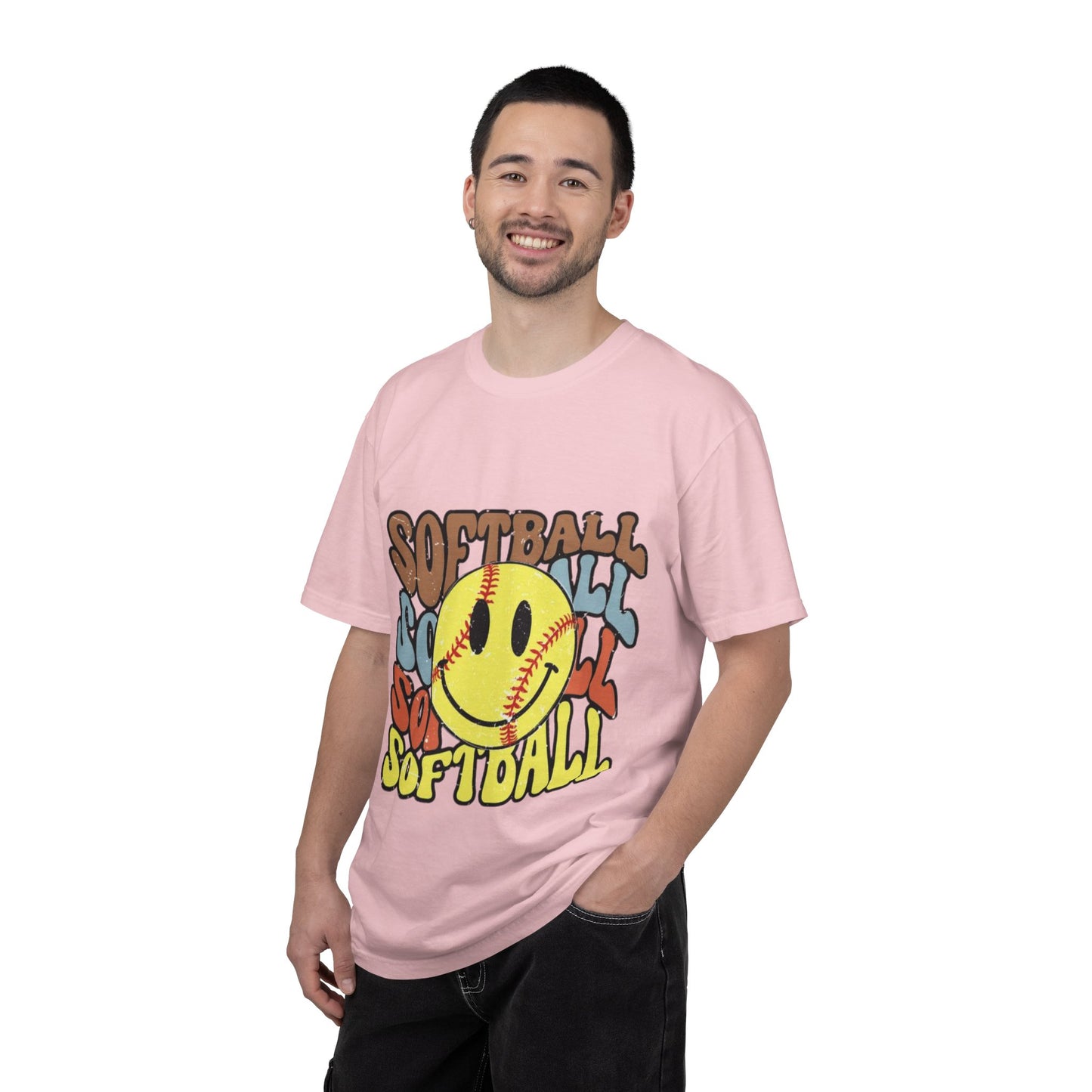 Softball Smile T-Shirt — Retro Smiley Softball Graphic Tee
