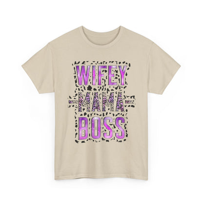 Wifey Mama Boss T-Shirt — Purple Leopard Graphic Tee for Moms