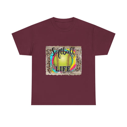 Softball Life Tee — Neon Softball Graphic with Leopard Accent