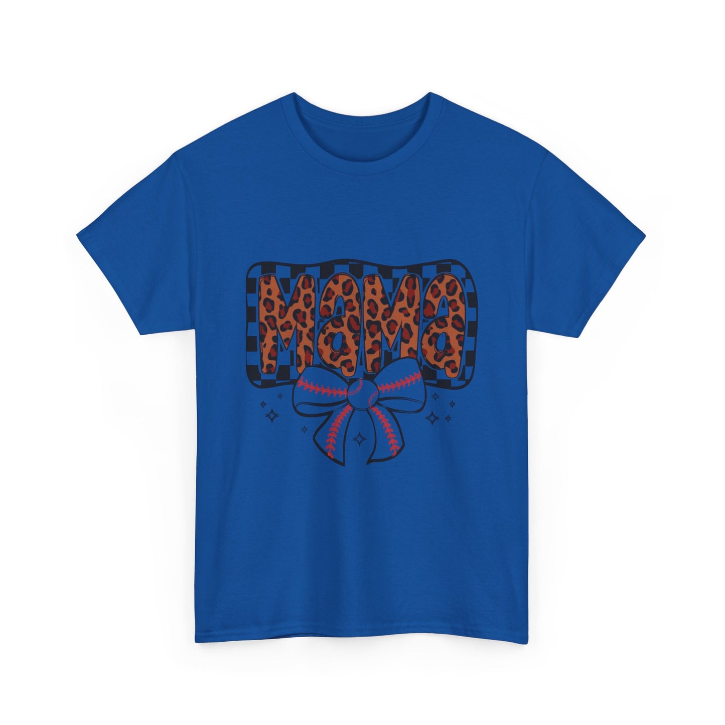 Mama Baseball Tee — Leopard Print Mama with Bow Sports Mom Shirt