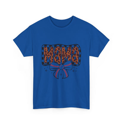 Mama Baseball Tee — Leopard Print Mama with Bow Sports Mom Shirt