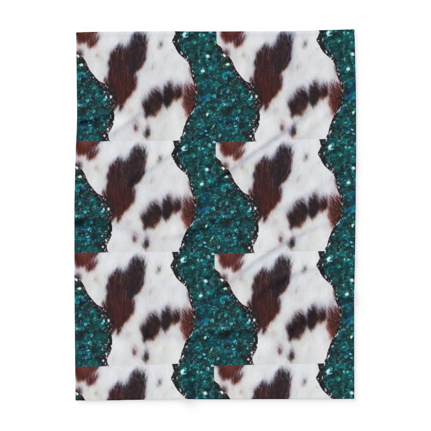 Fleece Blanket — Teal Glitter & Cowhide Pattern Cozy Throw