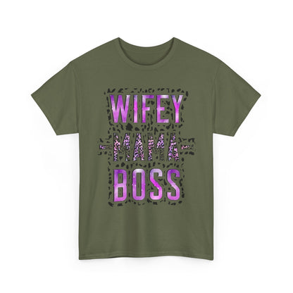 Wifey Mama Boss T-Shirt — Purple Leopard Graphic Tee for Moms