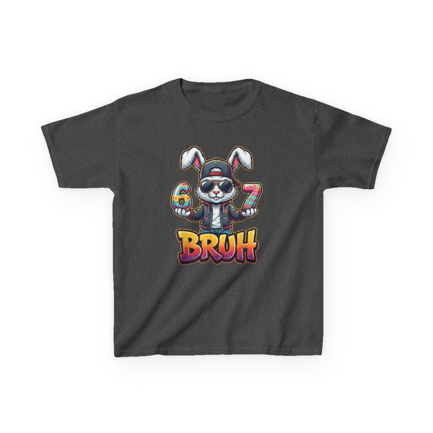 Kids 'Bruh 6 7' Bunny Graphic Tee — Cool Cartoon Bunny Shirt for Kids