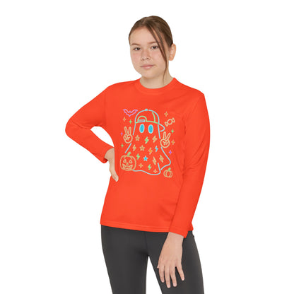 Youth Long Sleeve Ghost Tee, Halloween Shirt, Pumpkin Design, Cute Apparel, Kids' Holiday Wear, Spooky Fun Top