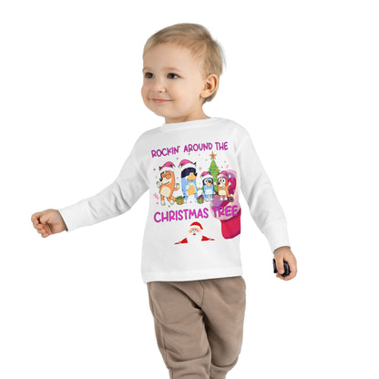 Toddler Long Sleeve Tee - "Rockin' Around the Christmas Tree" Cute Holiday Animal Choir Shirt