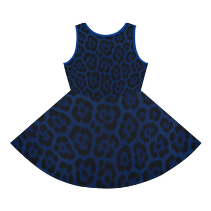 Blue Leopard Print Girls' Sundress, Cute Summer Dress for Girls, Fashionable Birthday Outfit, Party Dress, Playwear