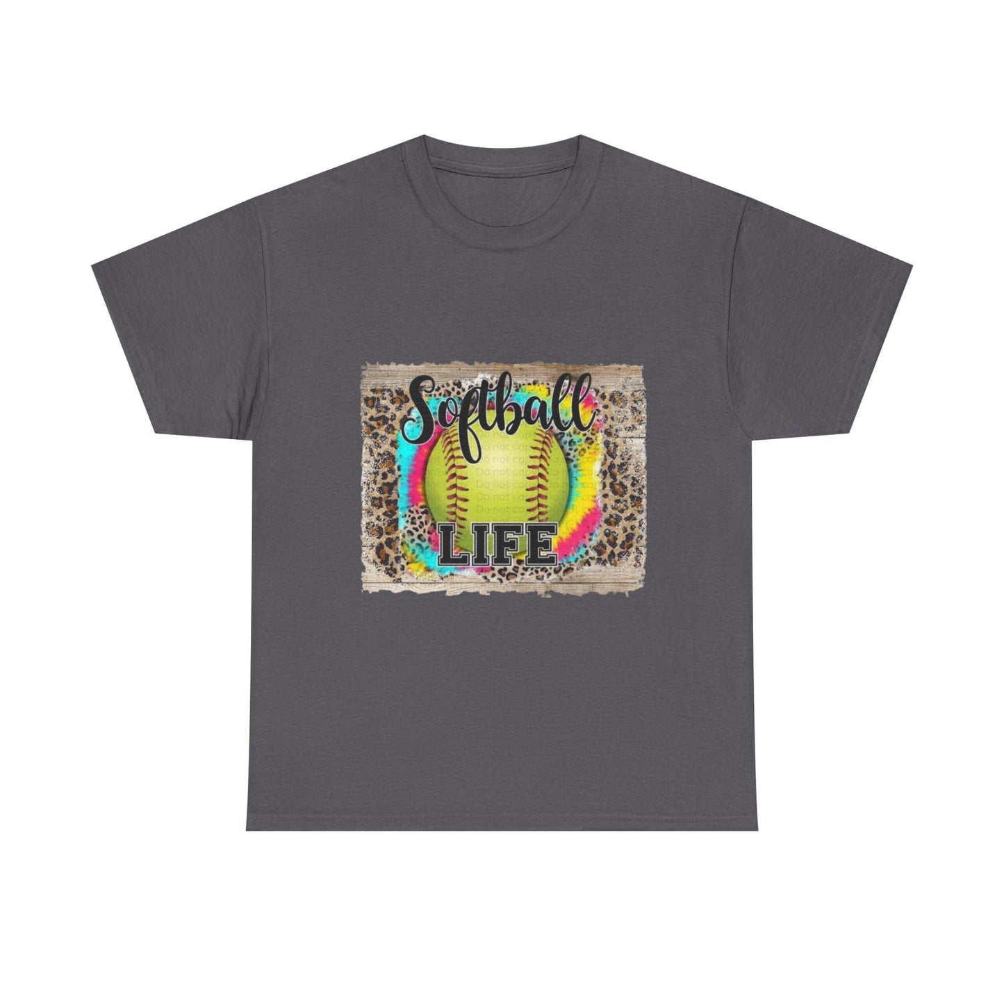 Softball Life Tee — Neon Softball Graphic with Leopard Accent