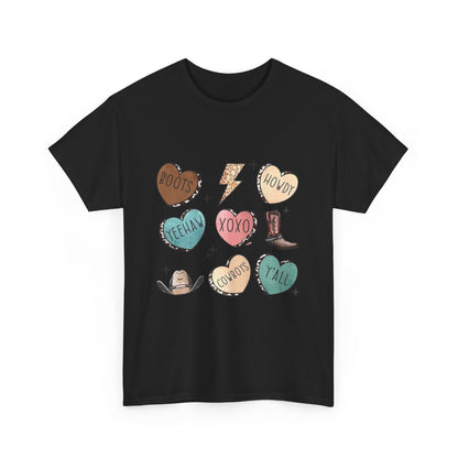 Cowgirl Candy Heart Tee — Cute Western Hearts Graphic T-Shirt (XOXO, Howdy, Y'all)