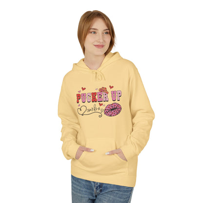 Pucker Up Hoodie — Pink Lip Print Valentine’s Graphic Sweatshirt