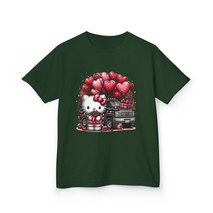 Kids Tee — Cute Kitty with Heart Balloons Valentine Shirt