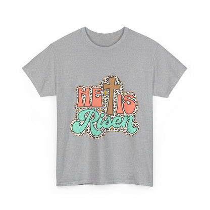 Christian T-Shirt — "He Is Risen" Easter Cross Tee