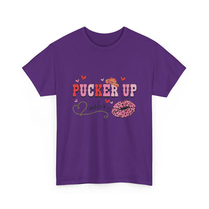 Pucker Up Kiss Graphic Tee – Cute Valentine’s Day Leopard Lip Design