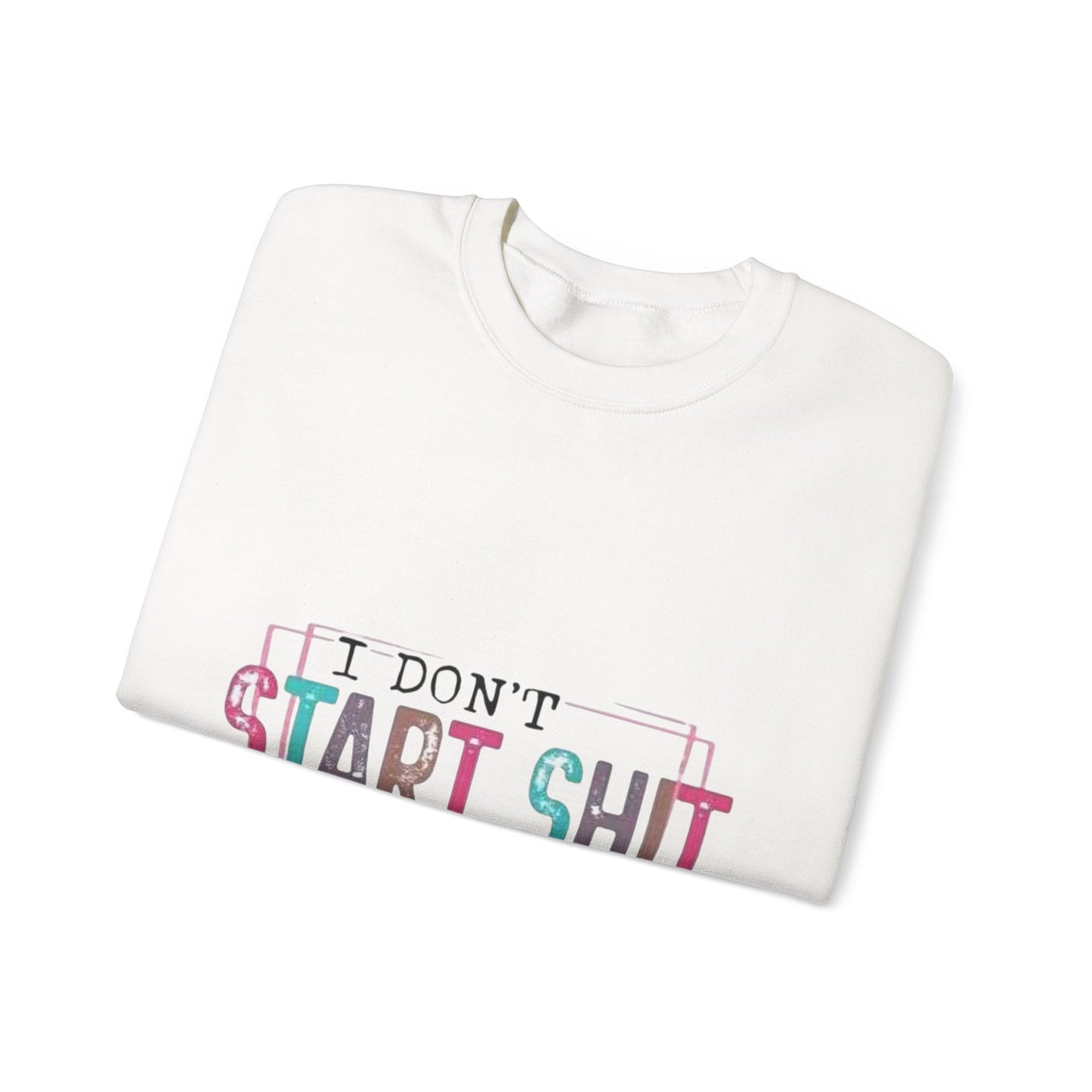 Crewneck Sweatshirt — “I Don’t Start Shit” Colorblock Graphic Crew