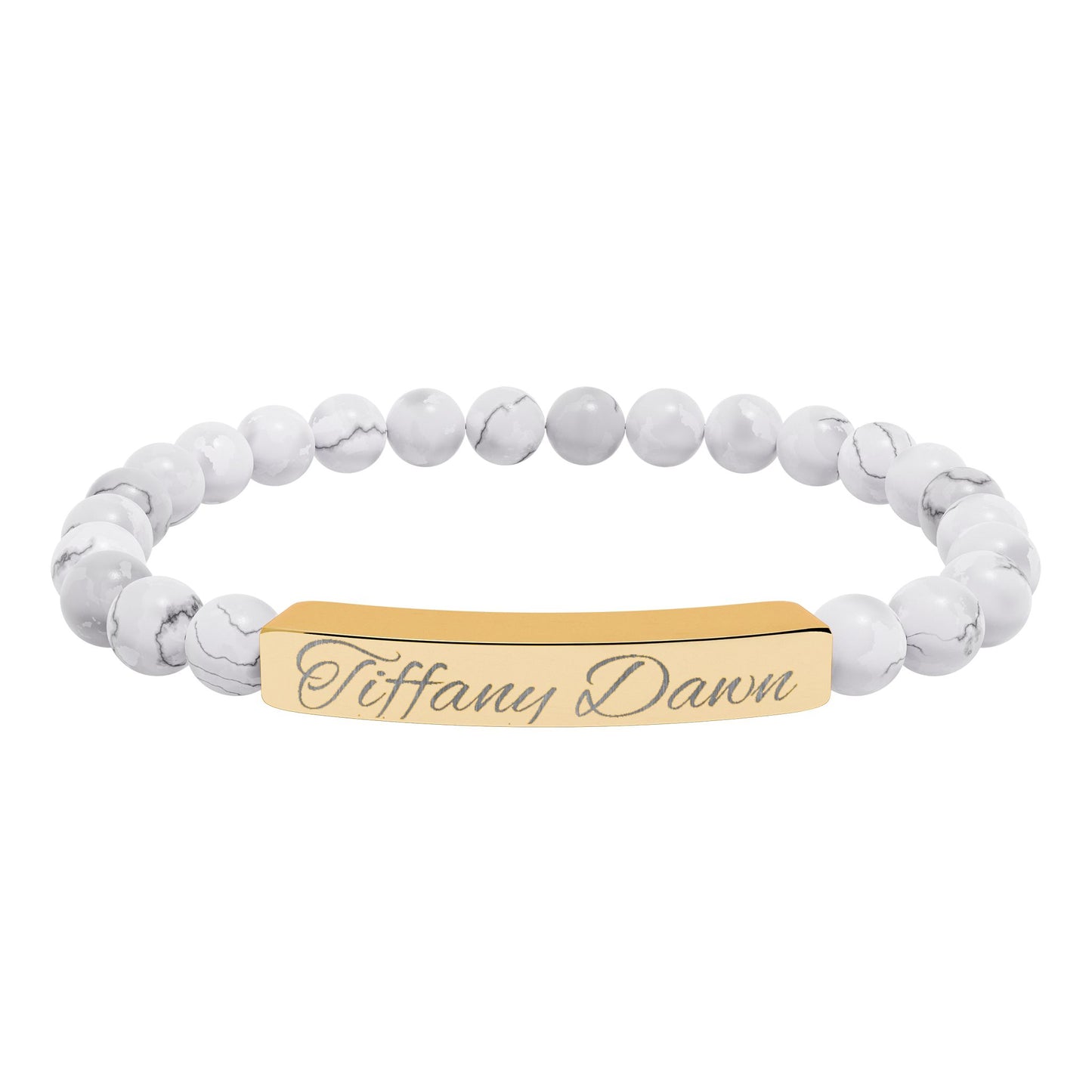 Engravable Natural Stone Bead Bracelet — Personalized Stretch Bar Bracelet