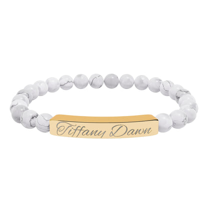 Engravable Natural Stone Bead Bracelet — Personalized Stretch Bar Bracelet