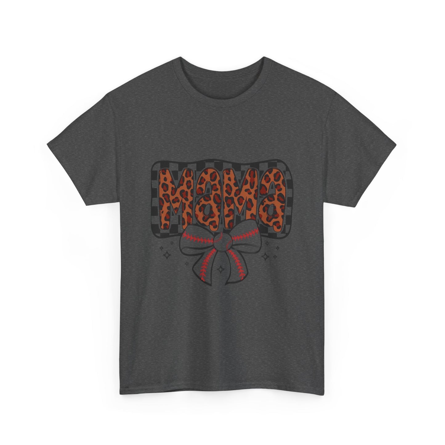 Mama Baseball Tee — Leopard Print Mama with Bow Sports Mom Shirt