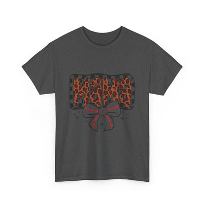 Mama Baseball Tee — Leopard Print Mama with Bow Sports Mom Shirt