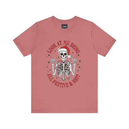 Festive Skeleton Tee - Unisex Jersey Short Sleeve T-Shirt