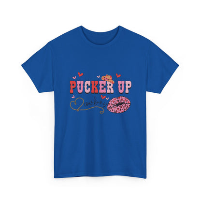 Pucker Up Kiss Graphic Tee – Cute Valentine’s Day Leopard Lip Design