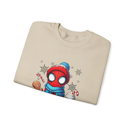 Holiday Spider Crewneck Sweatshirt — Cute Spidey in Winter Hat with Gingerbread & Cocoa