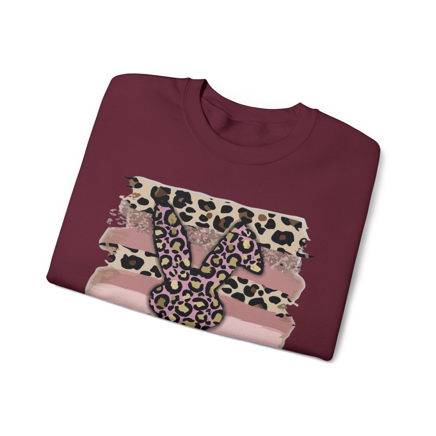 Leopard Print Bunny Crewneck Sweatshirt — Pink Striped Animal Easter Pullover