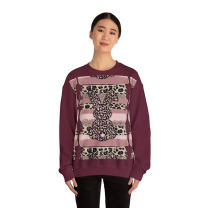 Leopard Print Bunny Crewneck Sweatshirt — Pink Striped Animal Easter Pullover