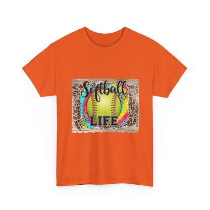 Softball Life Tee — Neon Softball Graphic with Leopard Accent