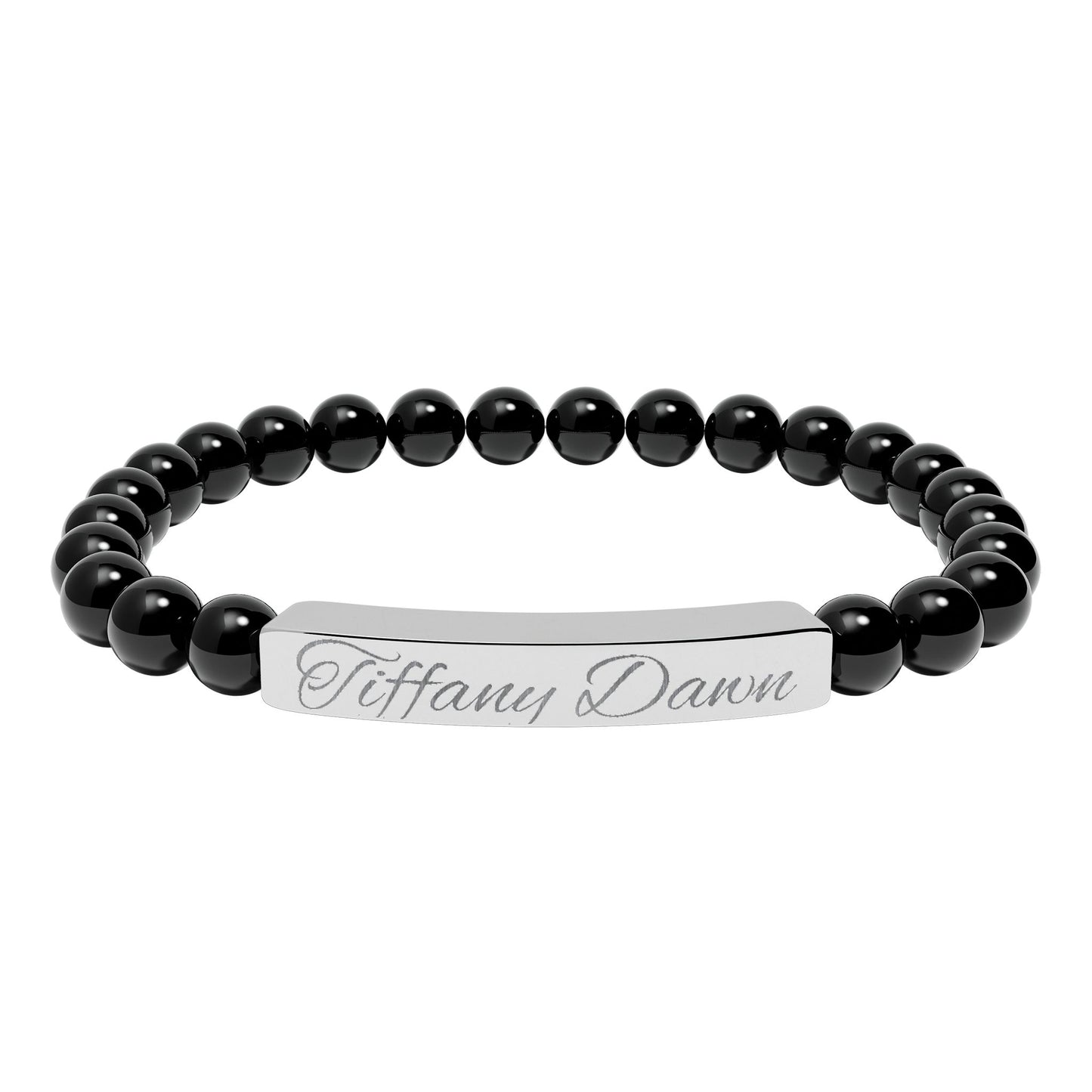 Engravable Natural Stone Bead Bracelet — Personalized Stretch Bar Bracelet