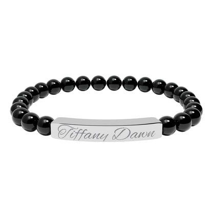 Engravable Natural Stone Bead Bracelet — Personalized Stretch Bar Bracelet