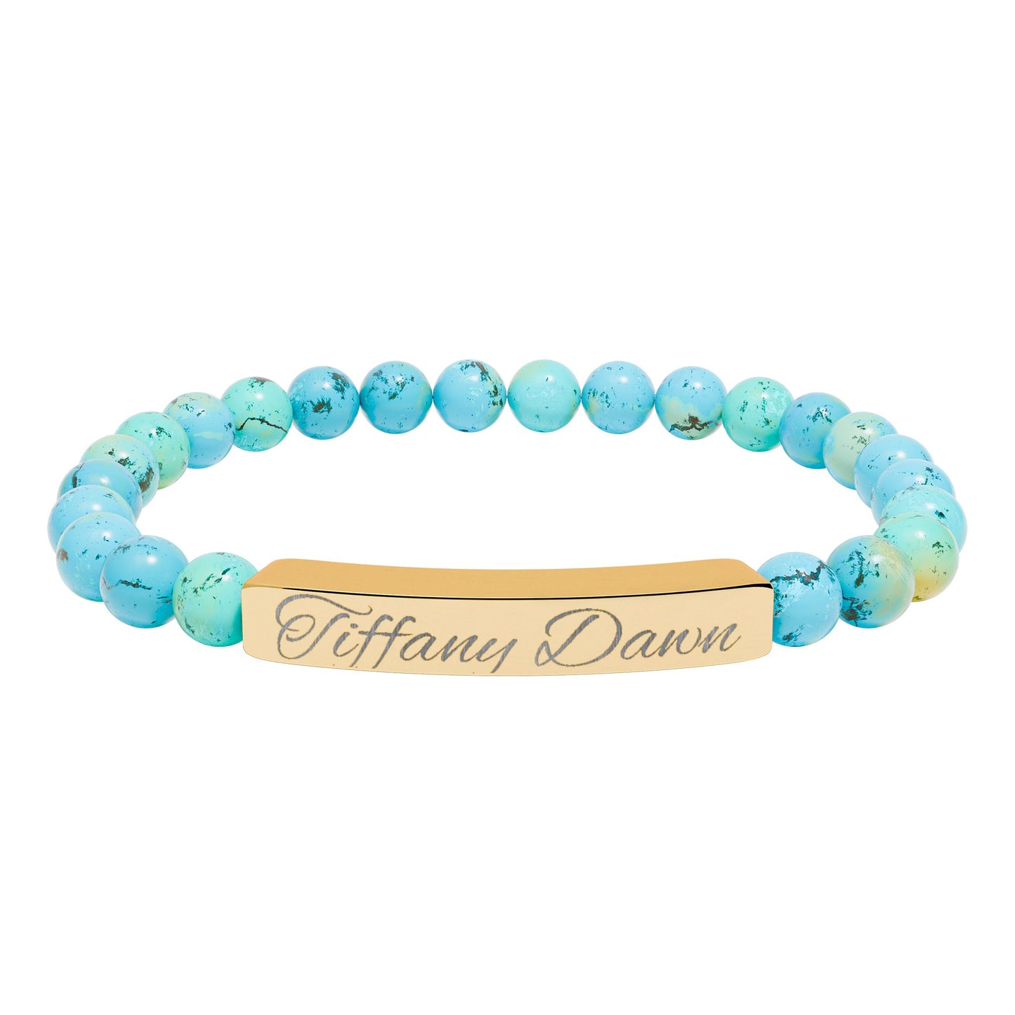 Engravable Natural Stone Bead Bracelet — Personalized Stretch Bar Bracelet
