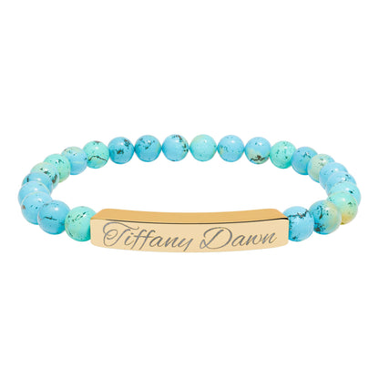 Engravable Natural Stone Bead Bracelet — Personalized Stretch Bar Bracelet