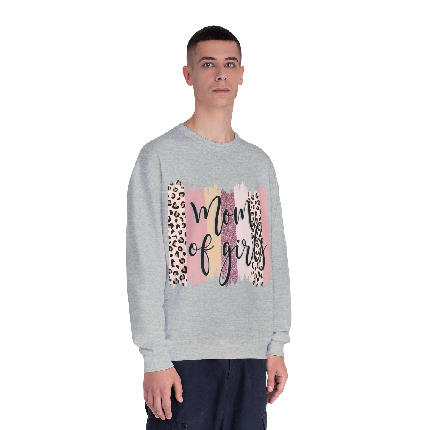Mom of Girls Leopard Brushstroke Crewneck Sweatshirt