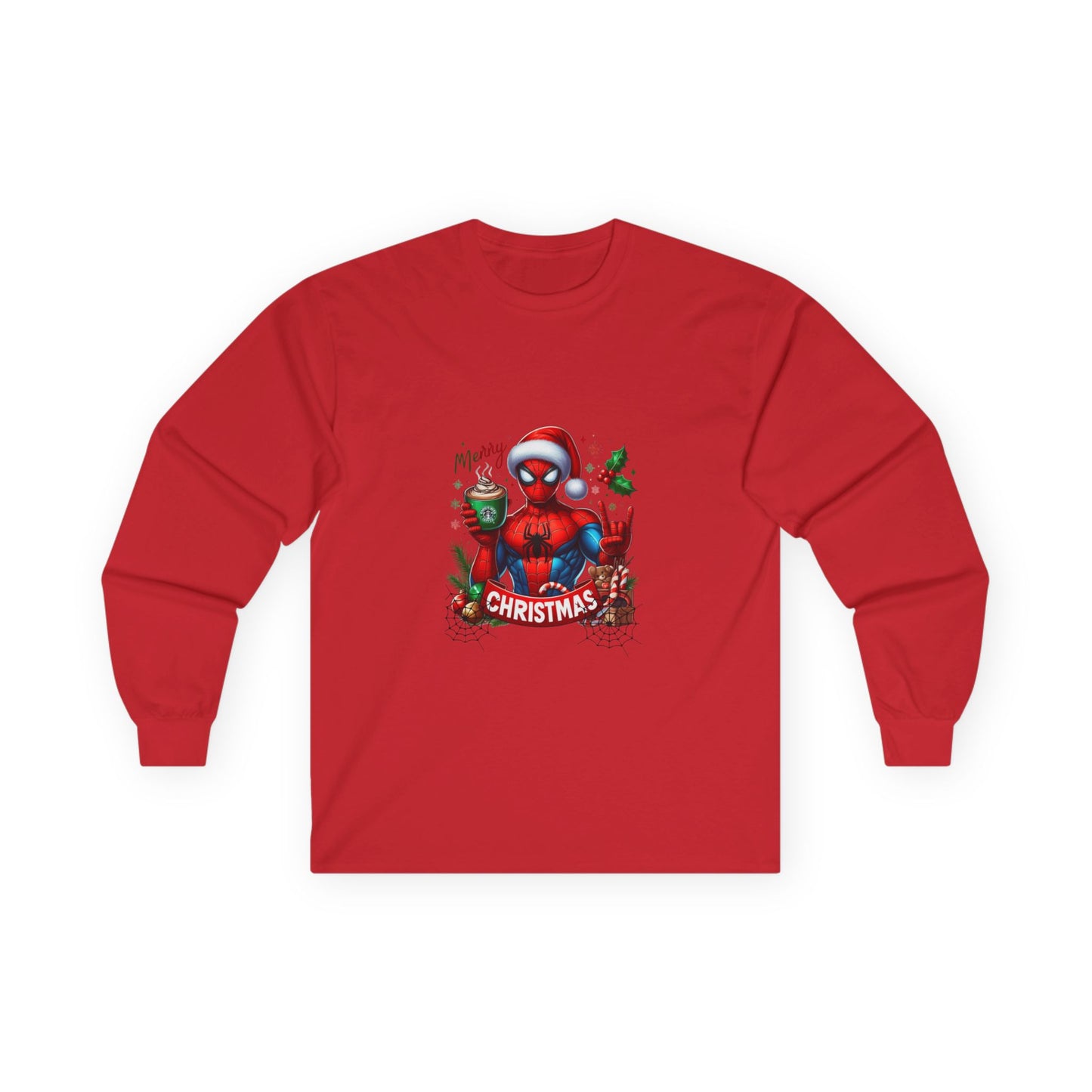 Christmas and Coffee with Spidey- Unisex Ultra Cotton Long Sleeve Tee