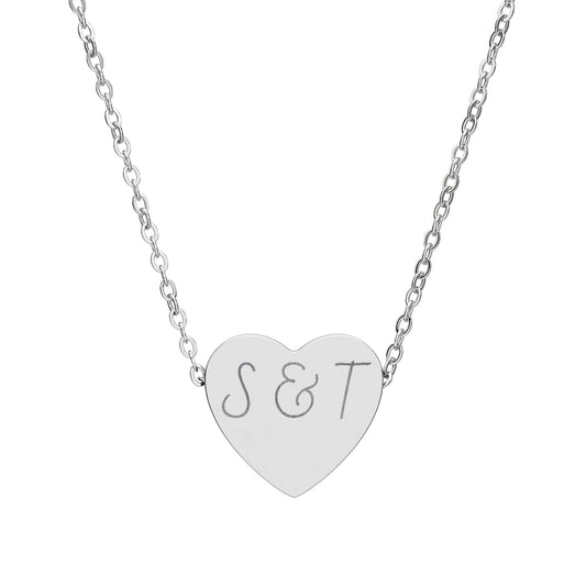 Engravable Heart Necklace — Personalized Initials Pendant (Custom "S & T")