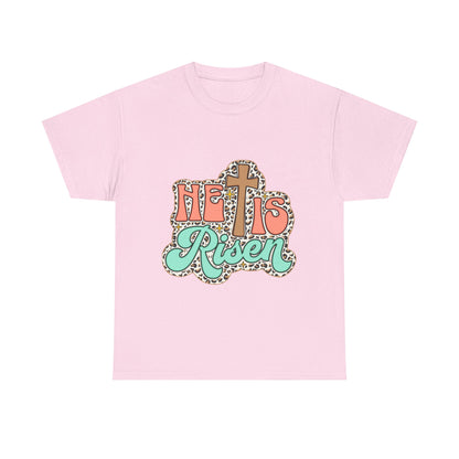 Christian T-Shirt — "He Is Risen" Easter Cross Tee