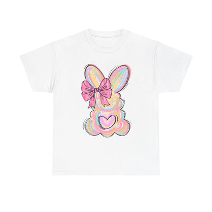 Pastel Bunny Heart T‑Shirt — Cute Easter Bunny Tee with Bow