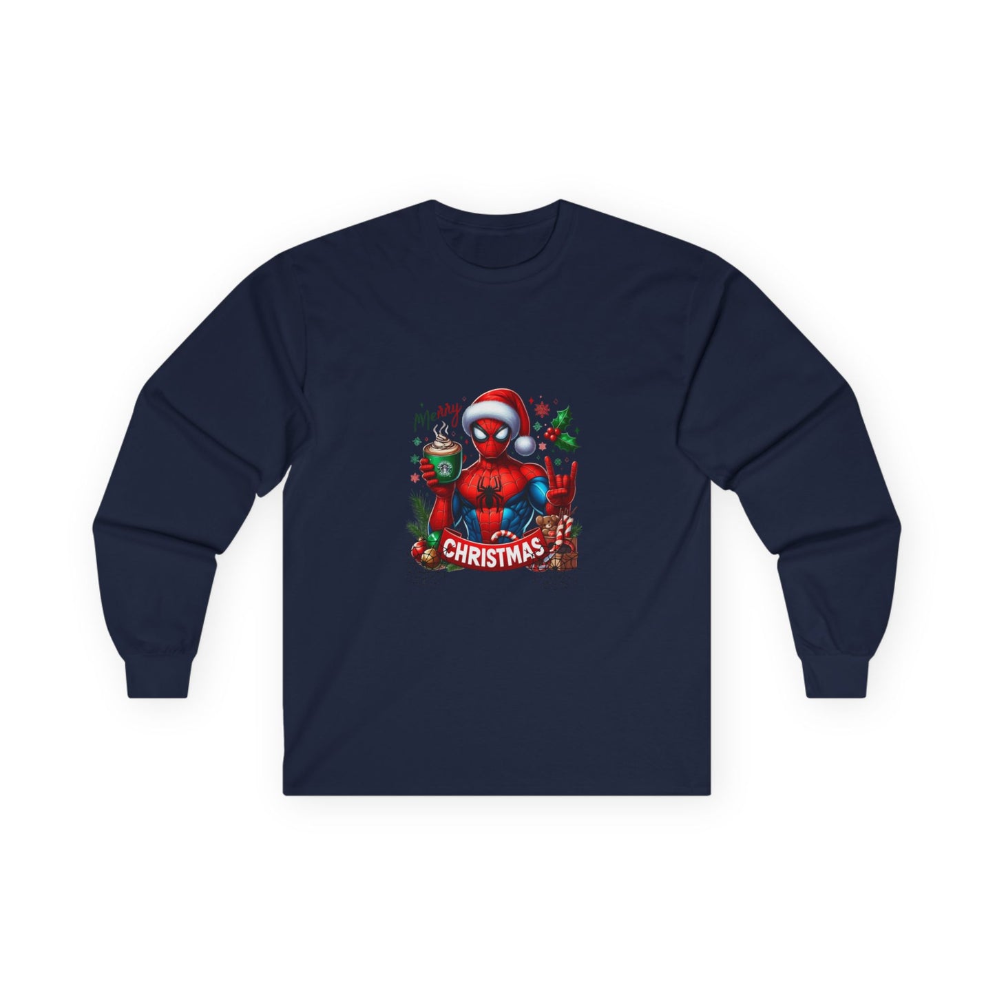 Christmas and Coffee with Spidey- Unisex Ultra Cotton Long Sleeve Tee
