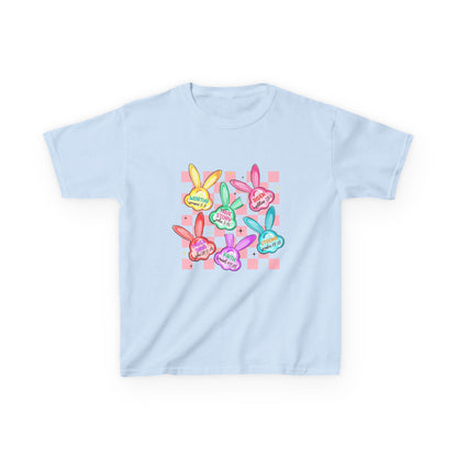 Kids Tee — Colorful Pastel Bunny Badges “Hug Me” Graphic