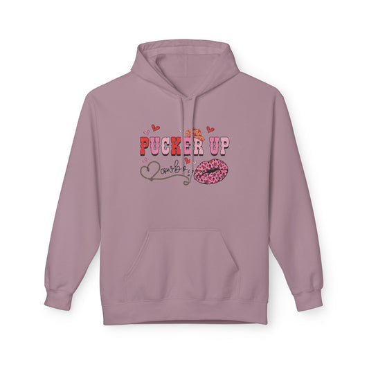 Pucker Up Hoodie — Pink Lip Print Valentine’s Graphic Sweatshirt